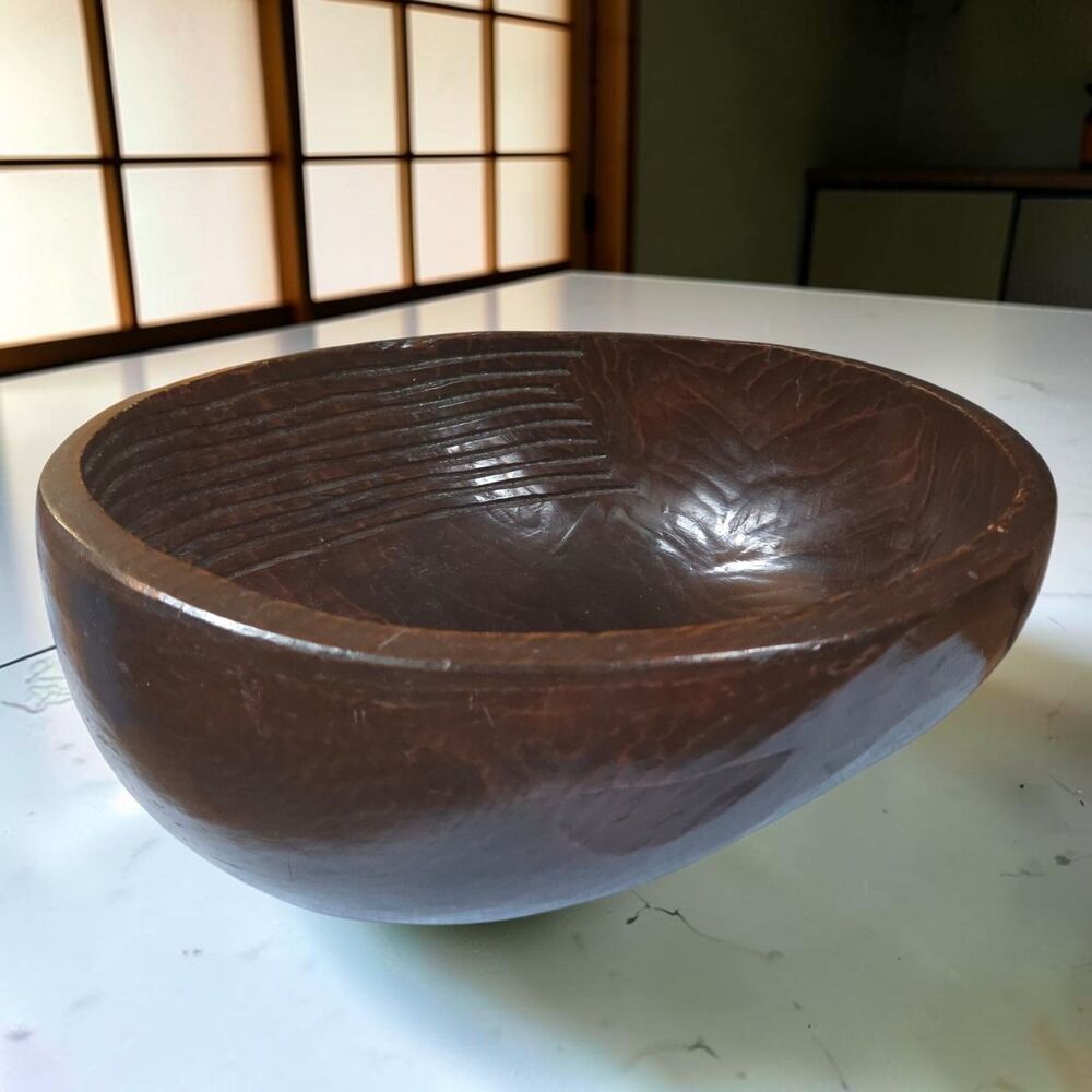 Vintage Korean Rice Washing Bowl Inambak Asian Decor Hamji Hand Hewn Brown VGUC